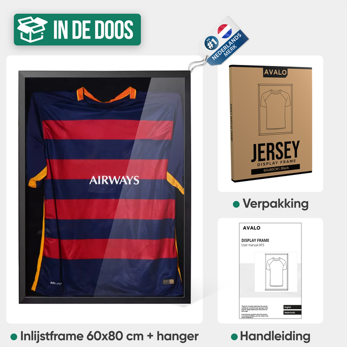 Avalo Wissellijst - Inlijsten Voetbal Shirt - 3D Box Frame - 60x80 CM - Zwart - Diepe lijst - Shirt Inlijsten In Fotolijst