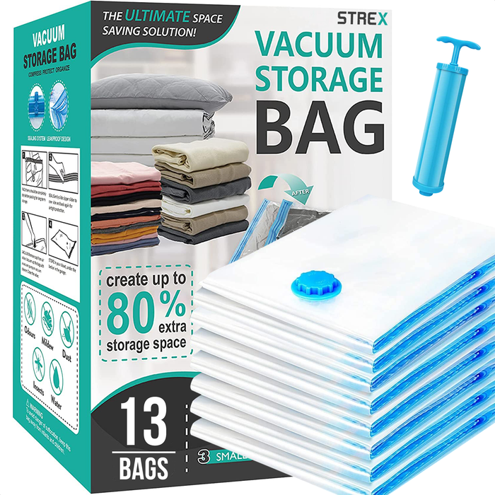 Strex Vacuumzakken Dekbedden & Kleding - 14 Stuks / 4 Maten - Reiszakken / Vacumeerzakken - Incl. Handpomp