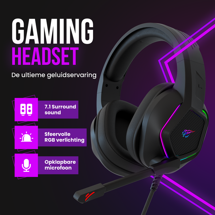 Strex Gaming Headset met Microfoon & RGB Verlichting - 7.1 Surround Sound - PC / PS4 / PS5 / XBOX / Switch