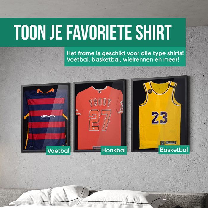 Avalo Wissellijst - Inlijsten Voetbal Shirt - 3D Box Frame - 60x80 CM - Zwart - Diepe lijst - Shirt Inlijsten In Fotolijst
