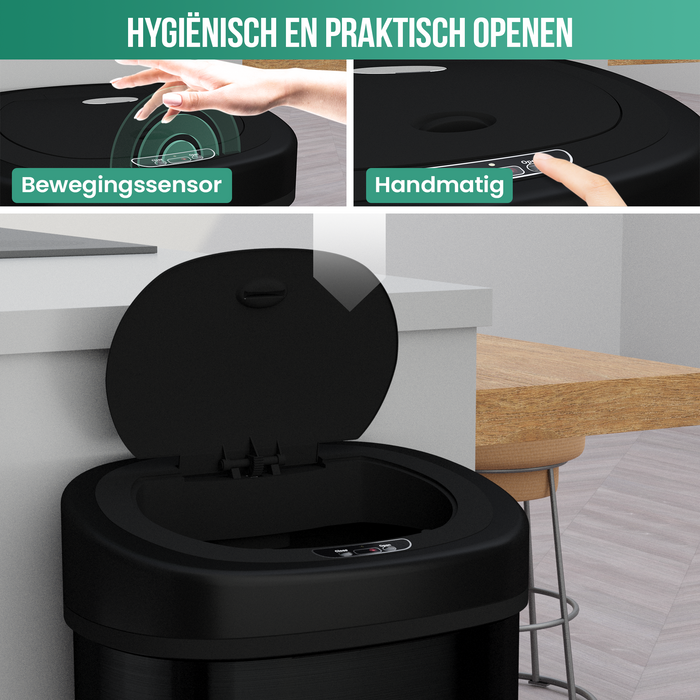 Avalo Prullenbak met Sensor 50L - RVS Zwart - Soft Close / Vingerafdrukvrij / Hygiënisch - Vuilnisbak