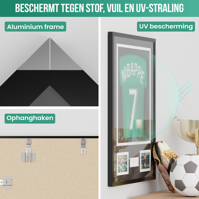 Avalo Wissellijst Aluminium - Inlijsten Voetbal Shirt - 3D Box Frame - 60x80 CM - Zwart - Diepe lijst - Shirt Inlijsten In Fotolijst
