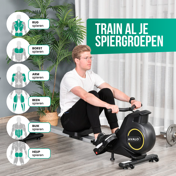 Avalo Roeitrainer Inklapbaar Met Display - Roeimachine Met 8 Weerstandsniveaus - Roeiapparaat