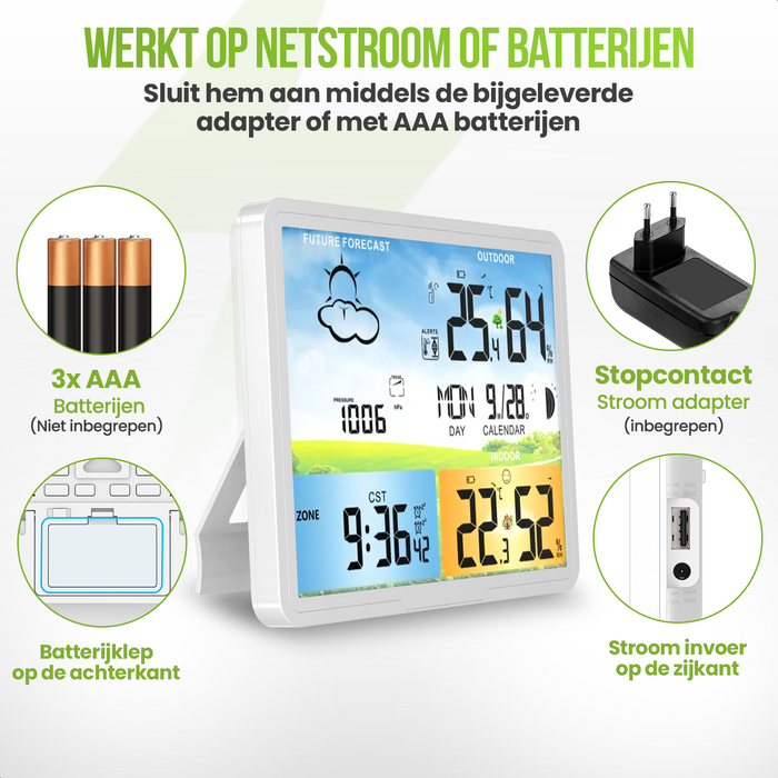 Strex Weerstation Wit - Draadloos - 75M Bereik - Binnen & Buiten - Temperatuur - Luchtvochtigheid - Weersvoorspelling