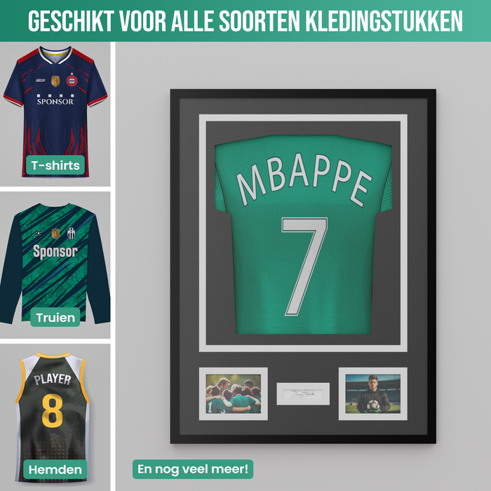 Avalo Wissellijst Aluminium - Inlijsten Voetbal Shirt - 3D Box Frame - 60x80 CM - Zwart - Diepe lijst - Shirt Inlijsten In Fotolijst