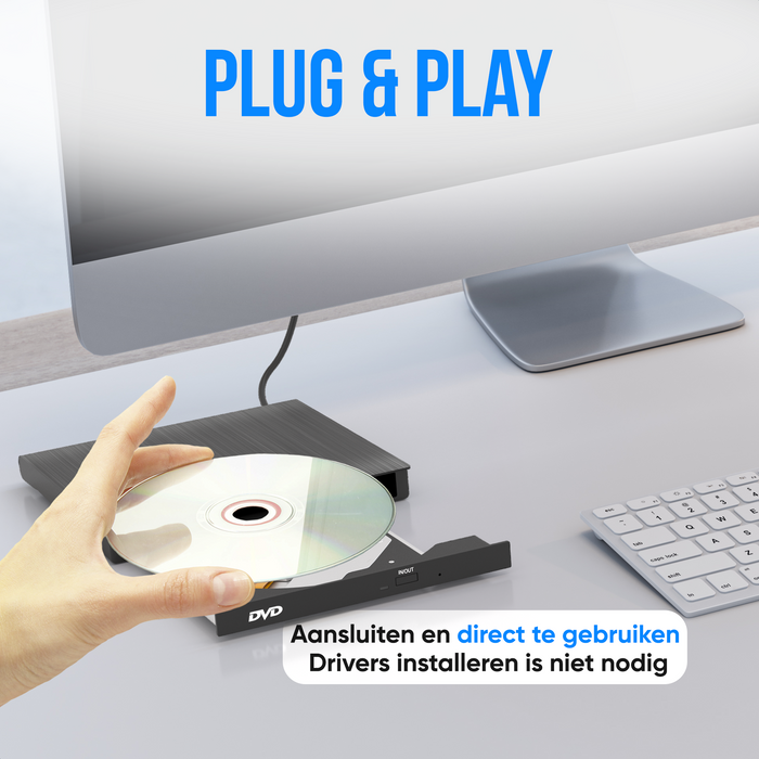 Strex Externe DVD Speler en Brander - CD/DVD - Plug & Play - USB 3.0 DVD Speler - Geschikt voor Windows, Mac en Linux - Optical Drive