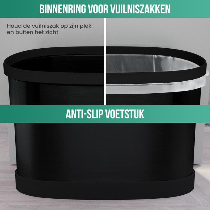 Avalo Prullenbak met Sensor 50L - RVS Zwart - Soft Close / Vingerafdrukvrij / Hygiënisch - Vuilnisbak