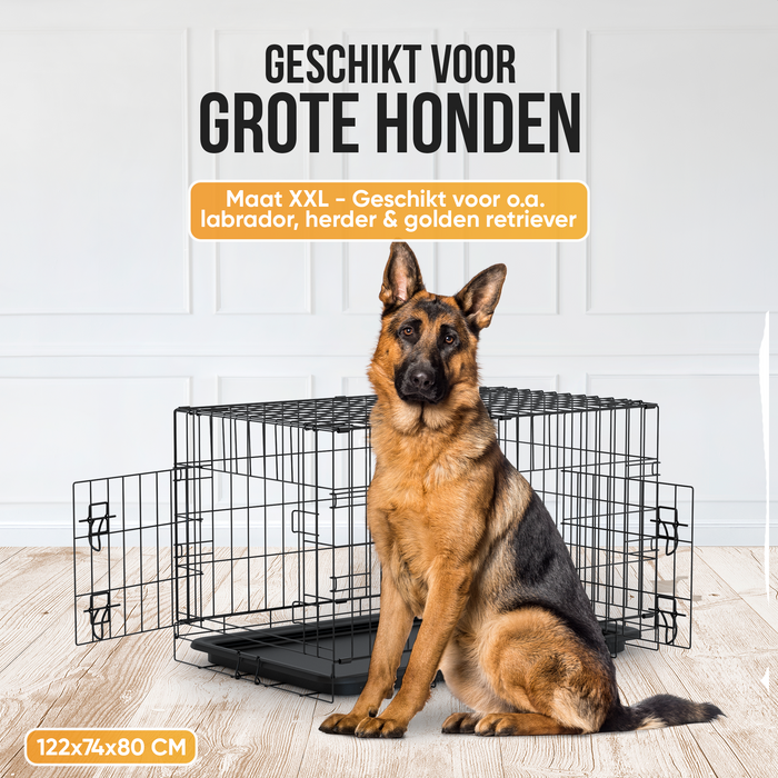 Avalo Hondenbench XXL - Bench Voor Honden - Opvouwbare Kooi - 2 Deuren - 122x74x80 CM