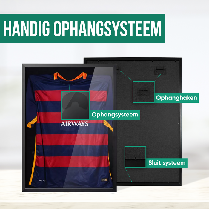 Avalo Wissellijst - Inlijsten Voetbal Shirt - 3D Box Frame - 60x80 CM - Zwart - Diepe lijst - Shirt Inlijsten In Fotolijst