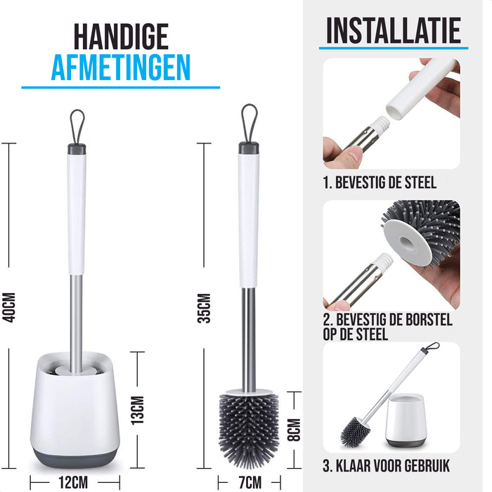 Strex Toiletborstel Siliconen met Houder - Sneldrogend, Hygiënisch & Antibacteriële Werking - WC Borstel - Toilet Borstel Houder