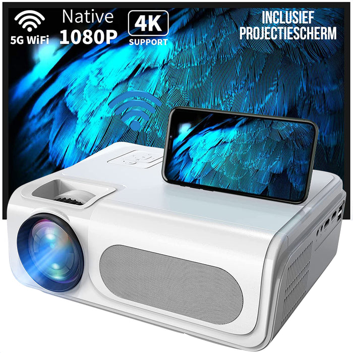 Strex Beamer - Native 1080P / 4K Support - 15.000 Lumen - Streamen Vanaf Je Telefoon Met WiFi - Mini Projector - Incl. 100" Projectiescherm