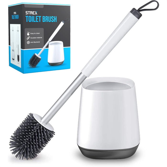 Strex Toiletborstel Siliconen met Houder - Sneldrogend, Hygiënisch & Antibacteriële Werking - WC Borstel - Toilet Borstel Houder
