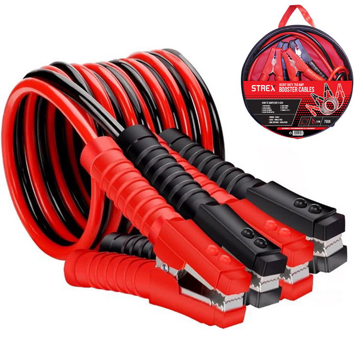 Strex Startkabels 25 mm2 - 3.5M - 750A - Extra Robuust - Auto / Bus / Vrachtwagen / Boot - Incl. Opbergtas