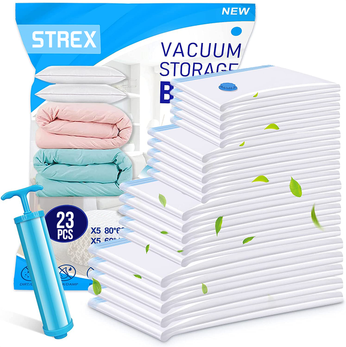 Strex Vacuumzakken Dekbedden & Kleding - 23 Stuks / 4 Maten - Reiszakken / Vacumeerzakken - Incl. Handpomp