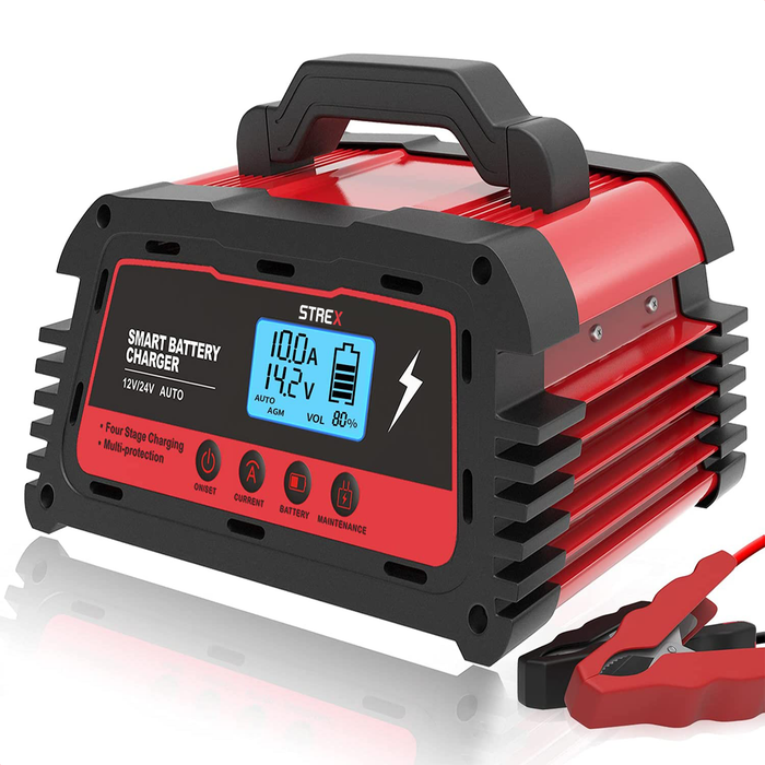 Strex Industriele Acculader - 12/24V 5/10/25A - Reparatiemodus - Druppellader - Accu Lader voor Auto / Motor / Scooter / Boot / Camper
