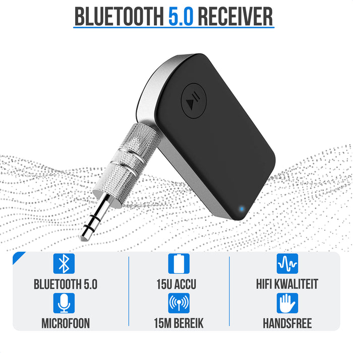 Strex Bluetooth Receiver - BT 5.0 - 3.5MM AUX - Bluetooth Ontvanger - Handsfree Bellen - Bluetooth Audio Receiver - Bluetooth Auto via AUX