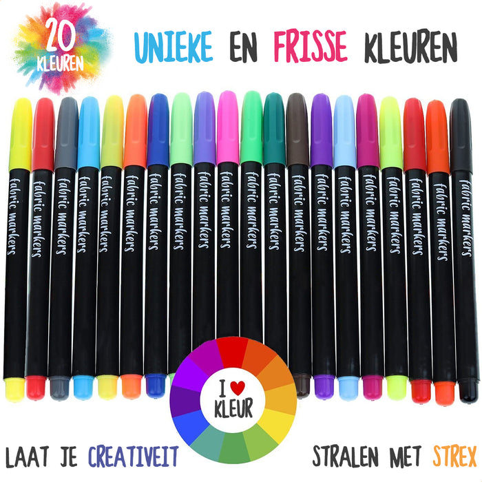 Strex Textielstiften - 20 stuks - Kleding stiften - Textielmarkers - Textiel Stiften