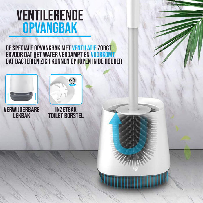 Strex Toiletborstel Siliconen met Houder - Sneldrogend, Hygiënisch & Antibacteriële Werking - WC Borstel - Toilet Borstel Houder