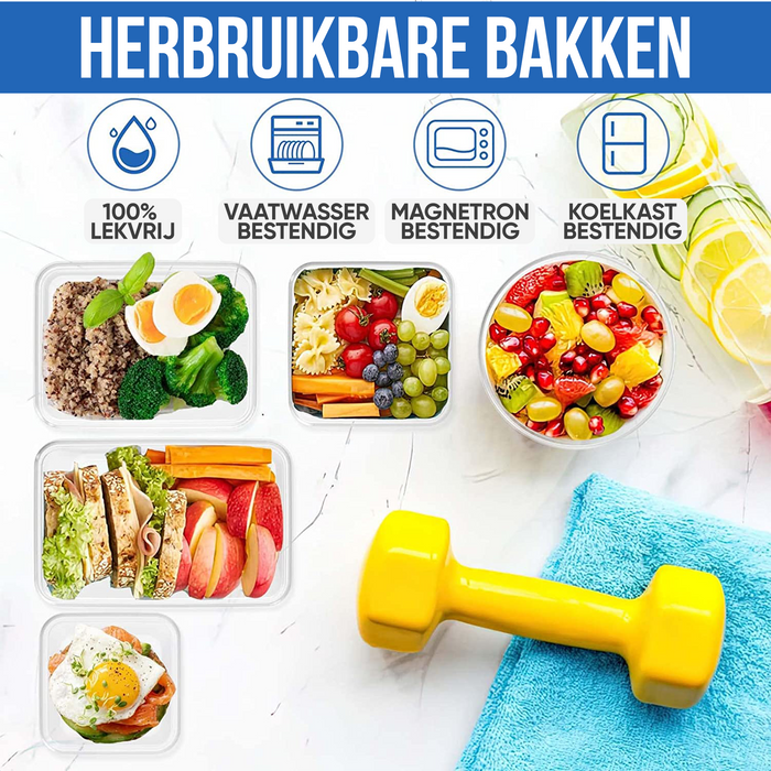 Strex Vershoudbakjes - Meal Prep Bakjes - Plastic Diepvries Bakjes - Met Deksel - 18 Delige set - BPA Vrije Magnetronbakjes