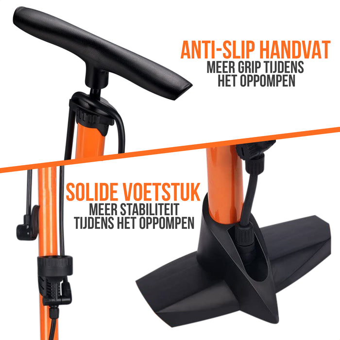 Strex Fietspomp - Drukmeter - 11 Bar – Bal pomp - Oranje