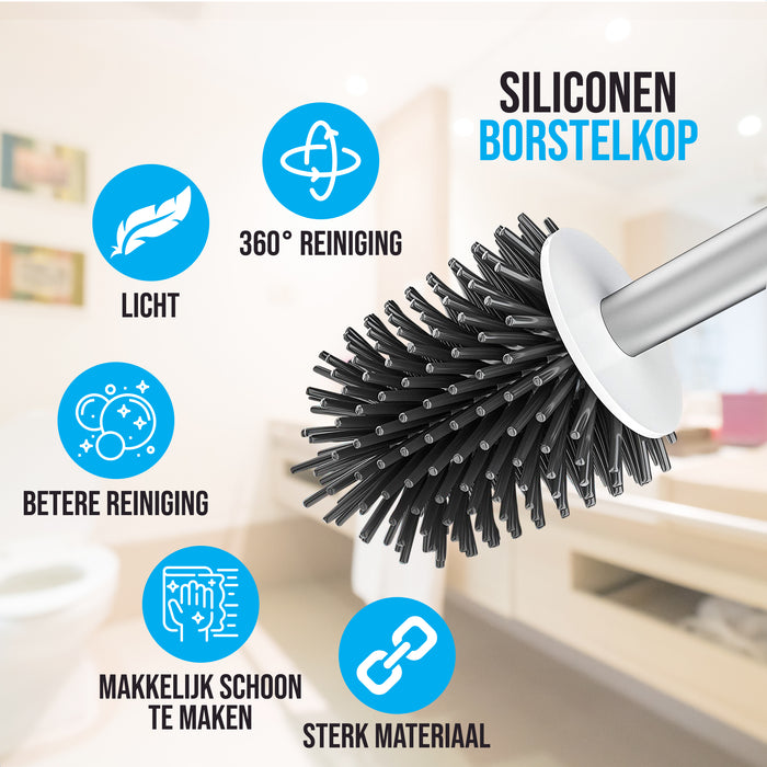 Strex Toiletborstel Siliconen met Houder - Sneldrogend, Hygiënisch & Antibacteriële Werking - WC Borstel - Toilet Borstel Houder