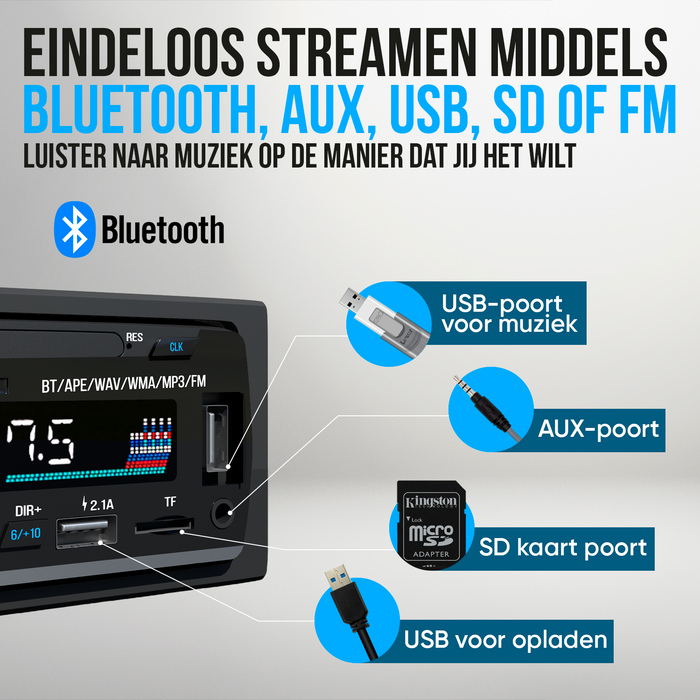 Strex Autoradio met Bluetooth voor alle auto's - USB, AUX en Handsfree - Afstandsbediening - Enkel DIN Auto Radio met Ingebouwde Microfoon