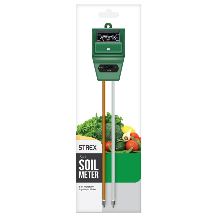 Strex PH Meter Grond - 3-in-1 PH / Vochtigheidsmeter / Lichtmeter - Groen