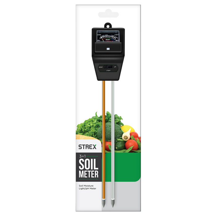 Strex PH Meter Grond - 3-in-1 PH / Vochtigheidsmeter / Lichtmeter - Zwart