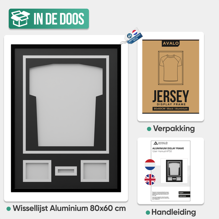 Avalo Wissellijst Aluminium - Inlijsten Voetbal Shirt - 3D Box Frame - 60x80 CM - Zwart - Diepe lijst - Shirt Inlijsten In Fotolijst