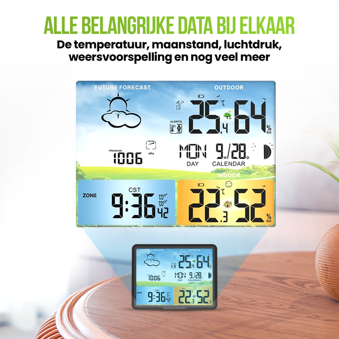 Strex Weerstation Zwart - Draadloos - 75M Bereik - Binnen & Buiten - Temperatuur - Luchtvochtigheid - Weersvoorspelling