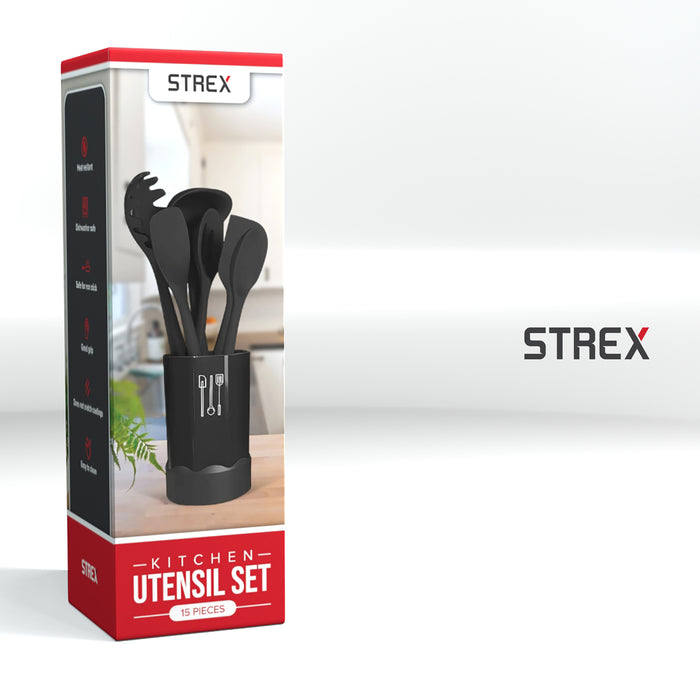 Strex Keukengerei Set met Houder 15 delig - Hittebestendig / BPA Vrij / Siliconen - Keuken Gerei