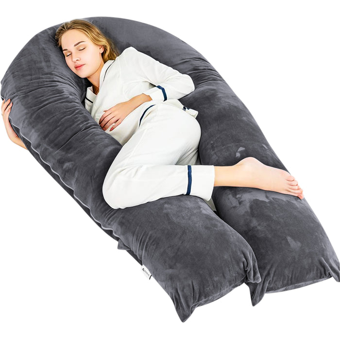 Avalo Zwangerschapskussen XXL 280 cm - U-Vorm Zijslaapkussen - Ergonomisch Body Pillow - Voedingskussen & Lichaamskussen voor Zwangere Vrouwen - Donkergrijs