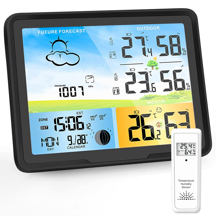 Strex Weerstation Zwart - Draadloos - 75M Bereik - Binnen & Buiten - Temperatuur - Luchtvochtigheid - Weersvoorspelling