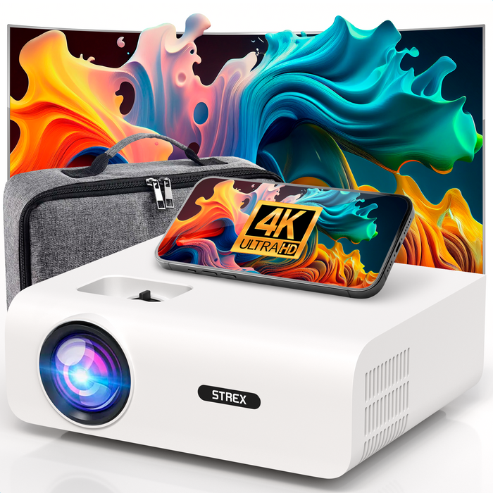 Strex Beamer - 1080P Full HD - 15000 Lumen - Draadloos Streamen - Inclusief Tas/Projectiescherm - WiFi - Bluetooth - Mini Beamer - Projector