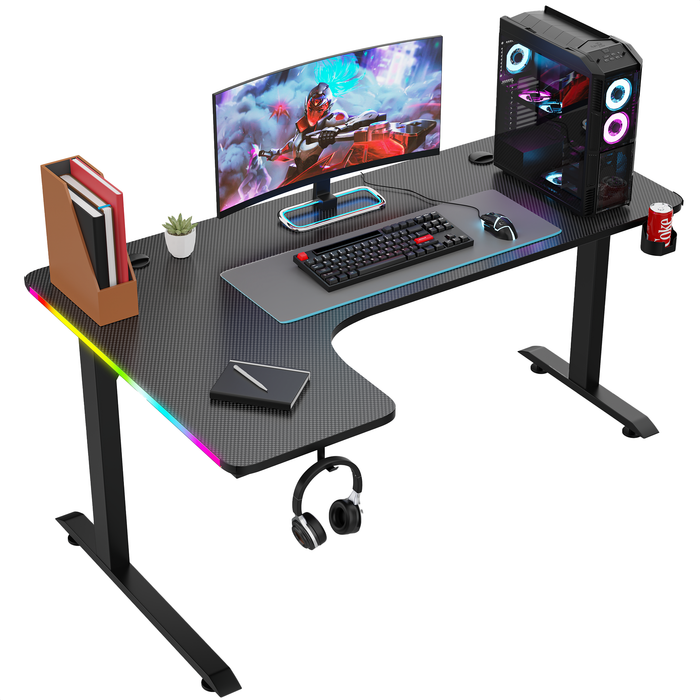 Avalo Gaming Bureau - 160x100x75 CM - L Vormig Hoekbureau - Game Desk Met LED Verlichting - Tafel - Zwart