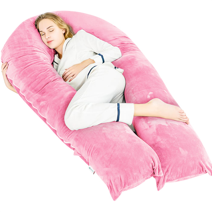 Avalo Zwangerschapskussen XXL 280 cm - U-Vorm Zijslaapkussen - Ergonomisch Body Pillow - Voedingskussen & Lichaamskussen voor Zwangere Vrouwen - Roze