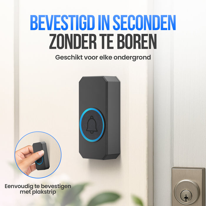 Strex Draadloze Deurbel - Ontvanger op Netstroom - 300m Bereik - 60 Melodieën - Draadloos - Waterbestendig - Zwart