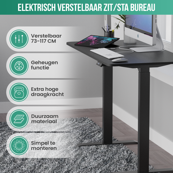 Avalo Zit Sta Bureau Elektrisch Verstelbaar - 160x60 CM - Zwart - Elektrisch Bureau