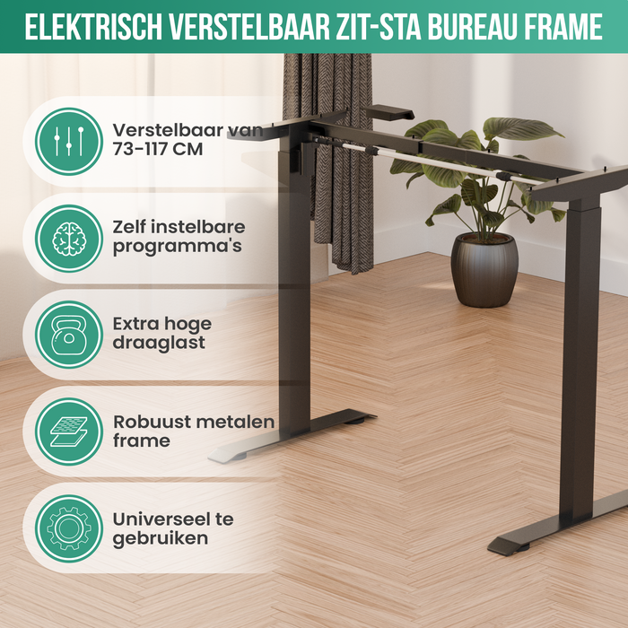 Avalo Bureauonderstel Elektrisch Verstelbaar - Zit Sta Bureau Elektrisch - Elektrisch Bureau Frame - Geschikt Voor Bureaublad 60-80 x 100-160cm