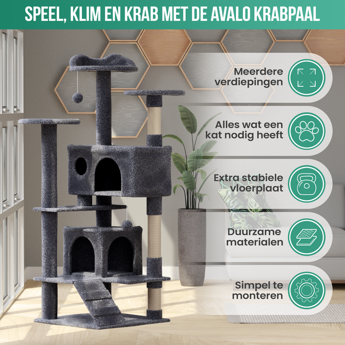 Avalo Krabpaal Voor Katten Met 7 Niveaus - 137x50x50 CM - Donkergrijs - Krabpaal Voor Grote Katten