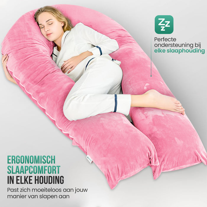 Avalo Zwangerschapskussen XXL 280 cm - U-Vorm Zijslaapkussen - Ergonomisch Body Pillow - Voedingskussen & Lichaamskussen voor Zwangere Vrouwen - Roze