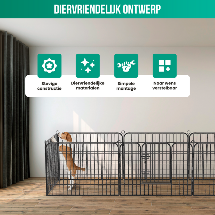 Avalo Puppyren Ø210cm Opvouwbaar Zwart - 8 panelen 80x60cm - Dierenren / Konijnenren / Hondenren