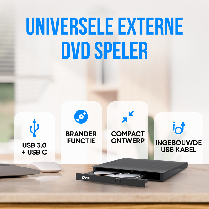 Strex Externe DVD Speler En Brander - Met Hoes - CD/DVD - Plug & Play - USB 3.0 DVD Speler - Geschikt voor Windows, Mac en Linux - Optical Drive