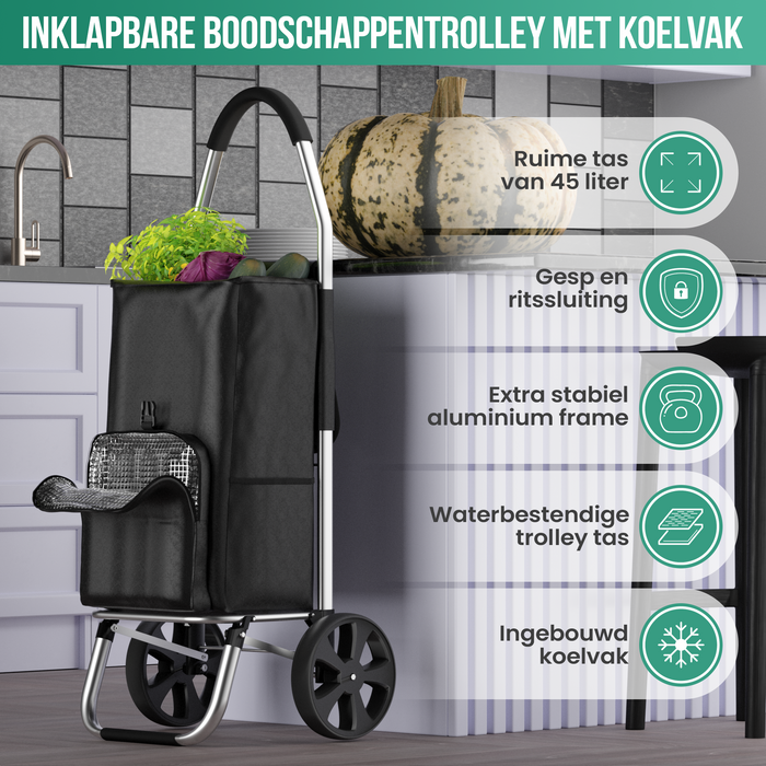 Avalo Boodschappentrolley met Koelvak - Opvouwbaar - Afneembare Boodschappentas - Boodschappenwagen