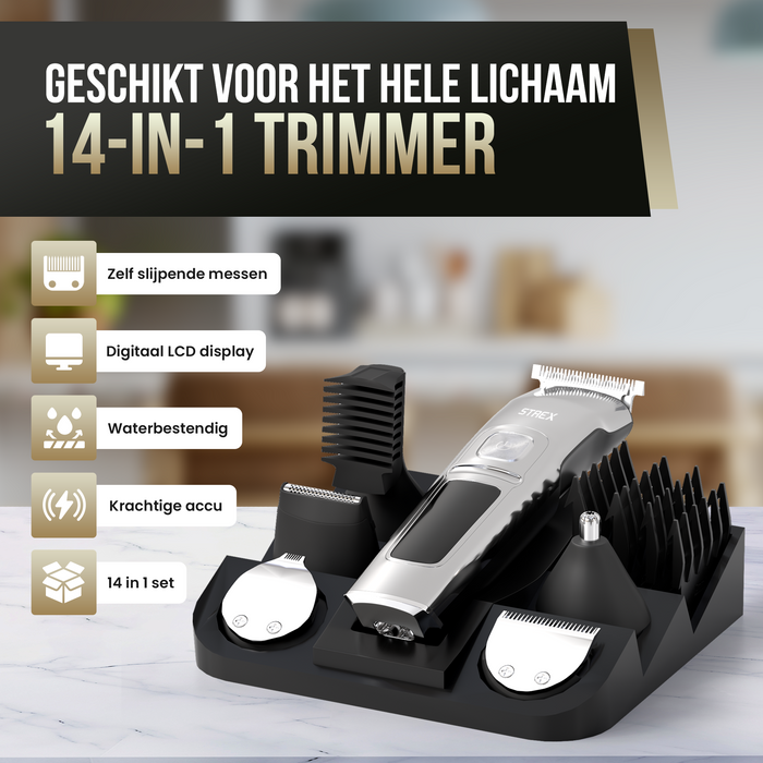 Strex Baardtrimmer - 14 in 1 Set - Draadloos & Waterbestendig - Multigroomer / Bodygroomer / Trimmer