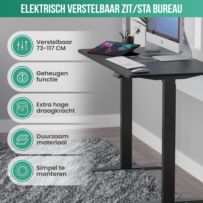 Avalo Zit Sta Bureau Elektrisch Verstelbaar - 140x60 CM - Zwart - Elektrisch Bureau