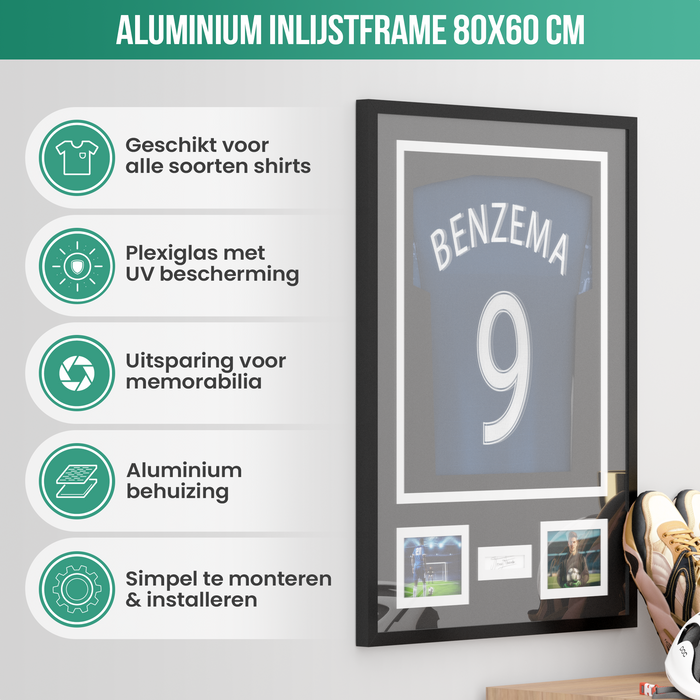 Avalo Wissellijst Aluminium - Inlijsten Voetbal Shirt - 3D Box Frame - 60x80 CM - Zwart - Diepe lijst - Shirt Inlijsten In Fotolijst