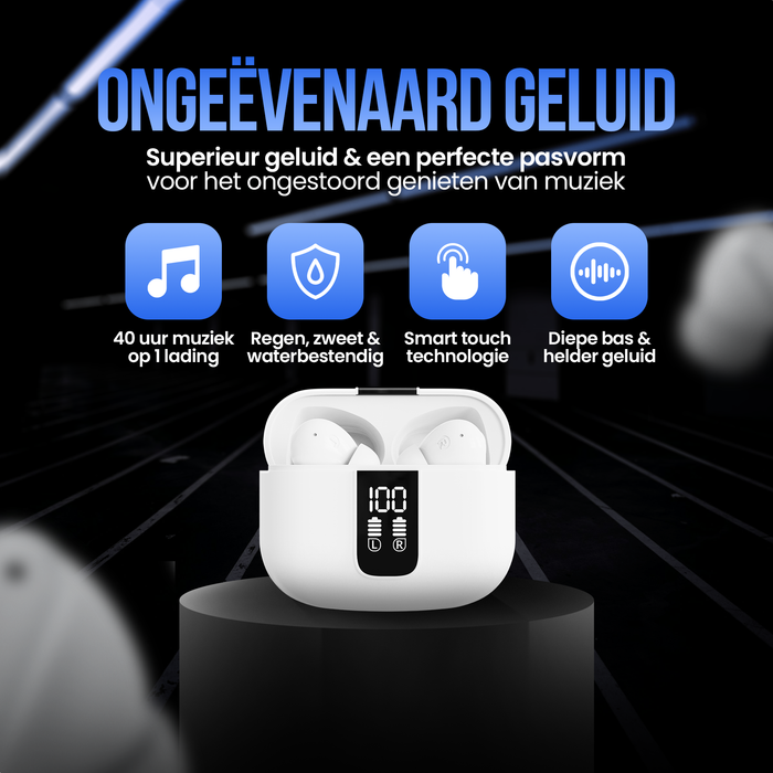 Strex Draadloze Oordopjes - Active Noise Cancelling - LED Display - Draadloze Oortjes Bluetooth - Oortjes Draadloos - Bluetooth 5.3 - Wit