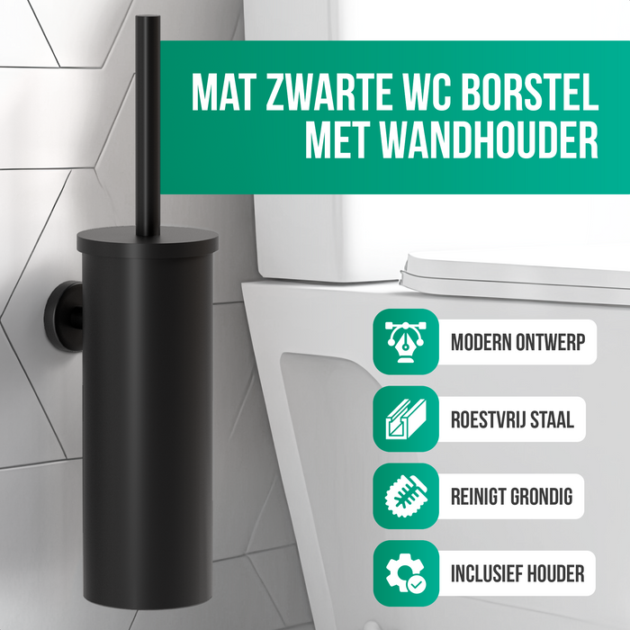 Avalo Toiletborstel Met Houder - Hangend - RVS Zwart - WC Borstel Met Houder