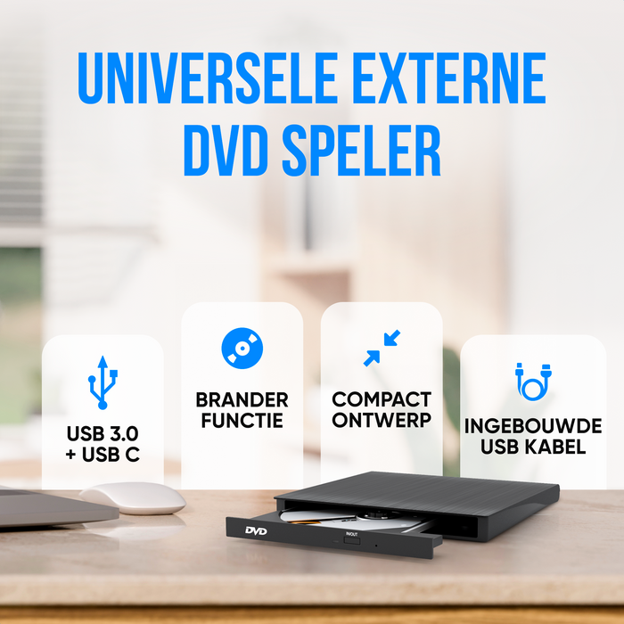 Strex Externe DVD Speler en Brander - CD/DVD - Plug & Play - USB 3.0 DVD Speler - Geschikt voor Windows, Mac en Linux - Optical Drive
